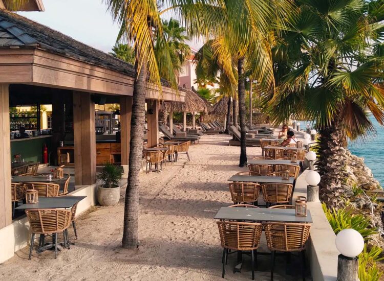Outdoor dining area by the ocean