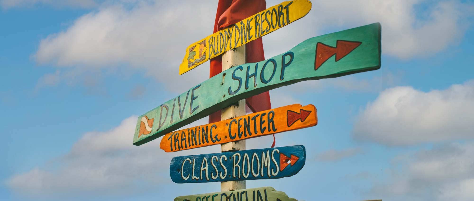 Wooden post with directional arrows